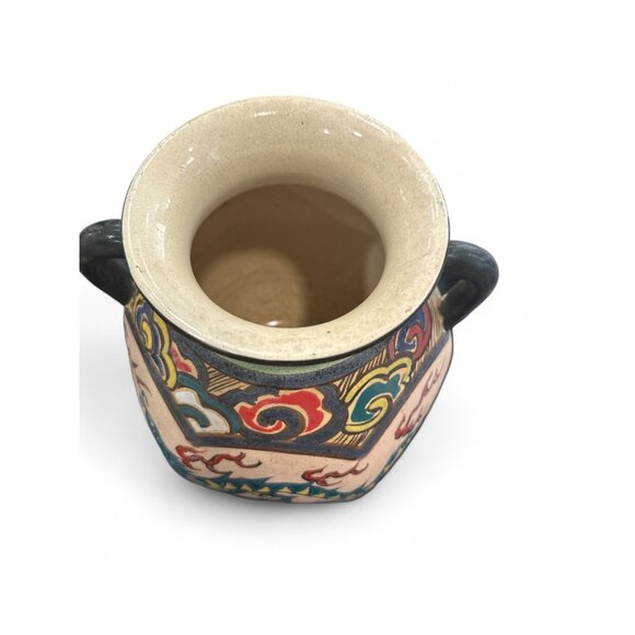 Vintage Hand-Painted Dragon & Phoenix Ceramic Vase two Handles Chinese Folk Art - Picture 2 of 6